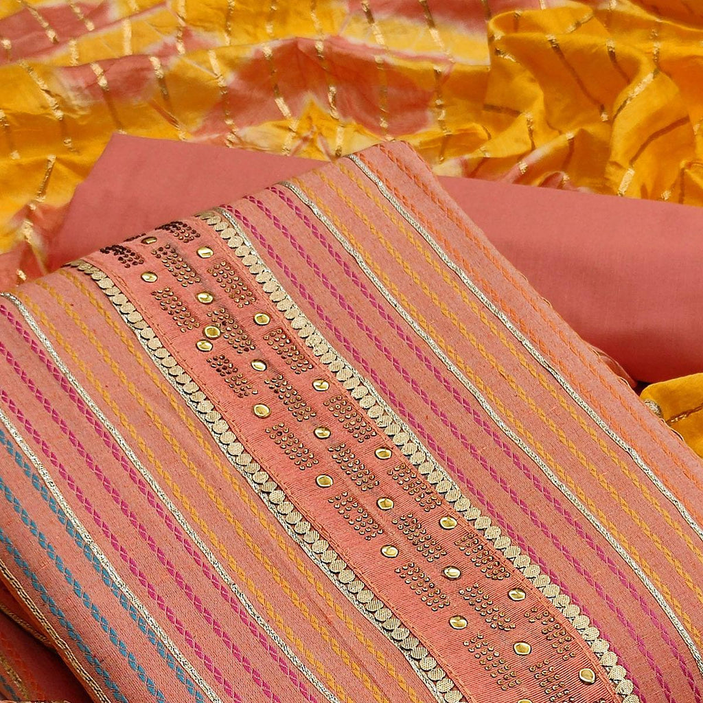 Orange Casual Wear Embroidery With Hand Work Premium Pure Cotton  Dress Material