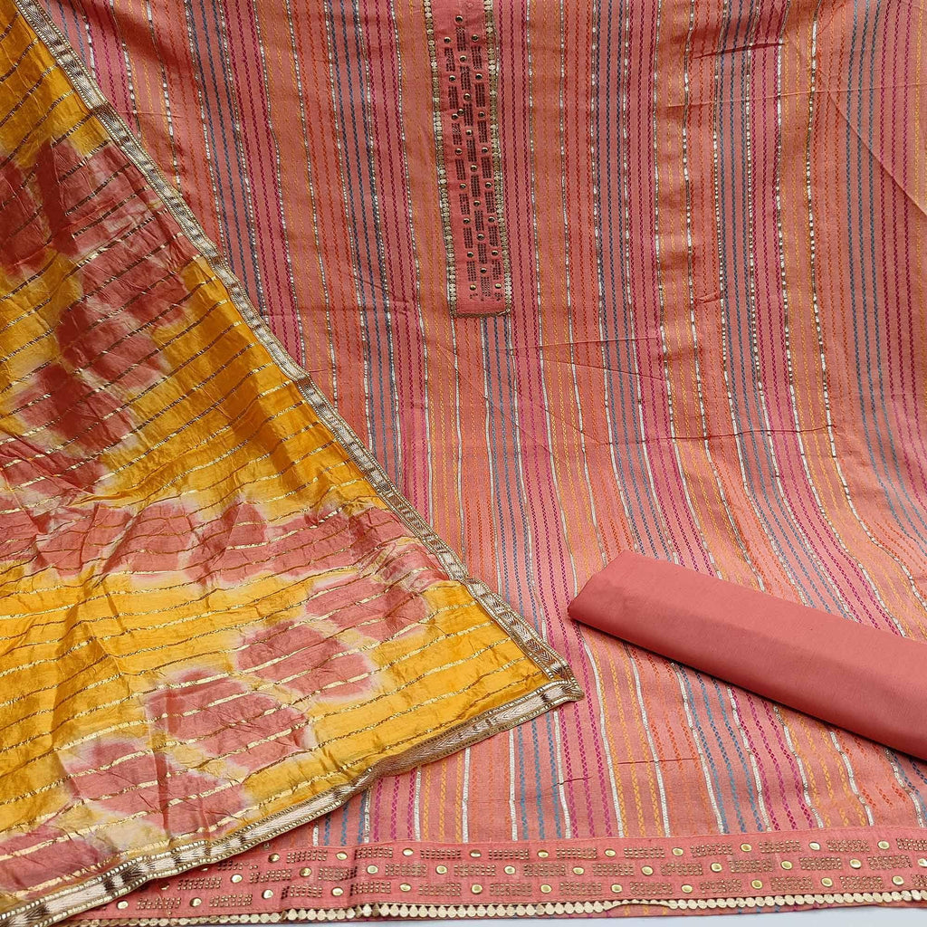 Orange Casual Wear Embroidery With Hand Work Premium Pure Cotton  Dress Material