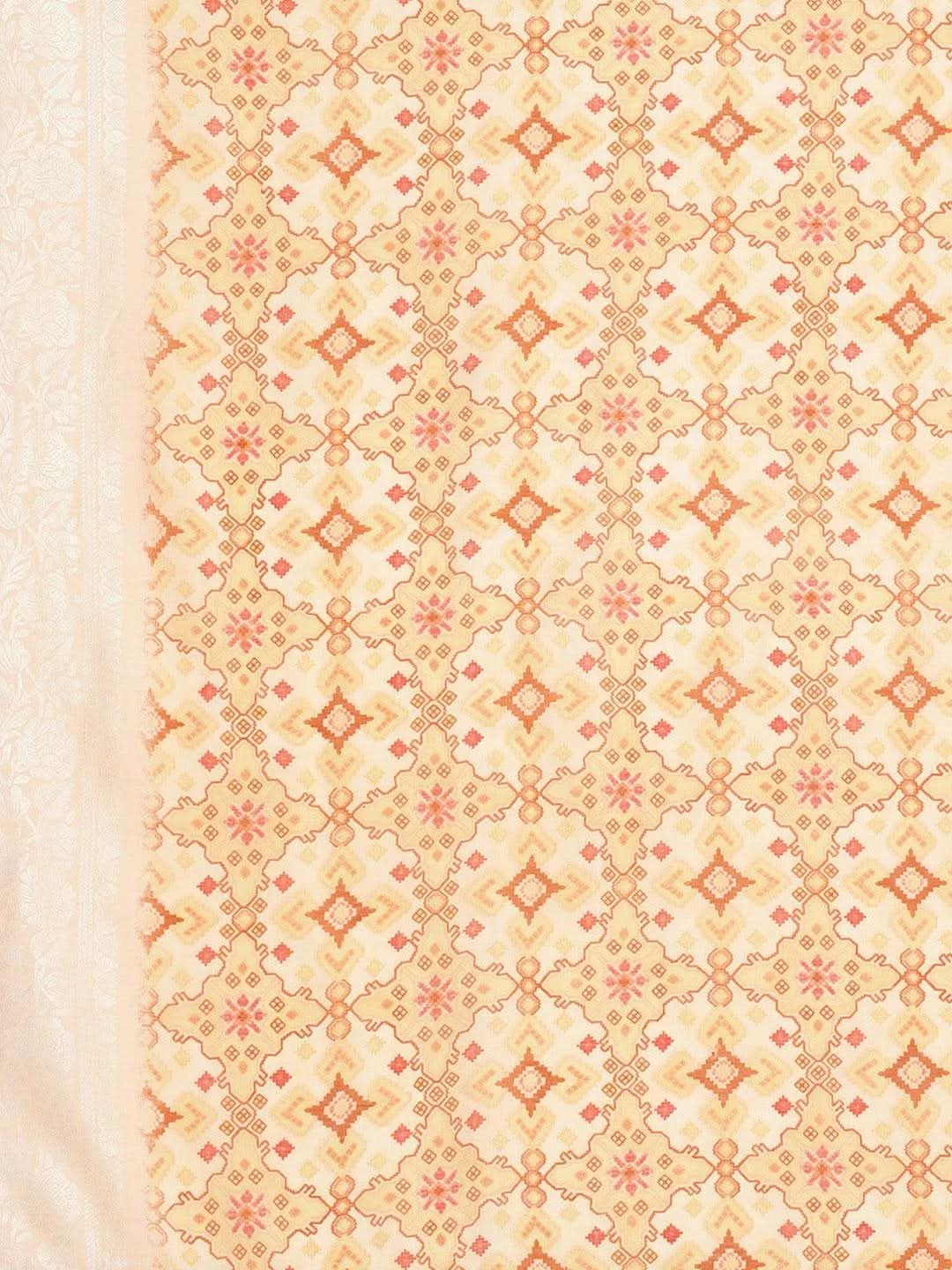 Orange Printed Silk Blend Straight Kurta With Trousers & Dupatta