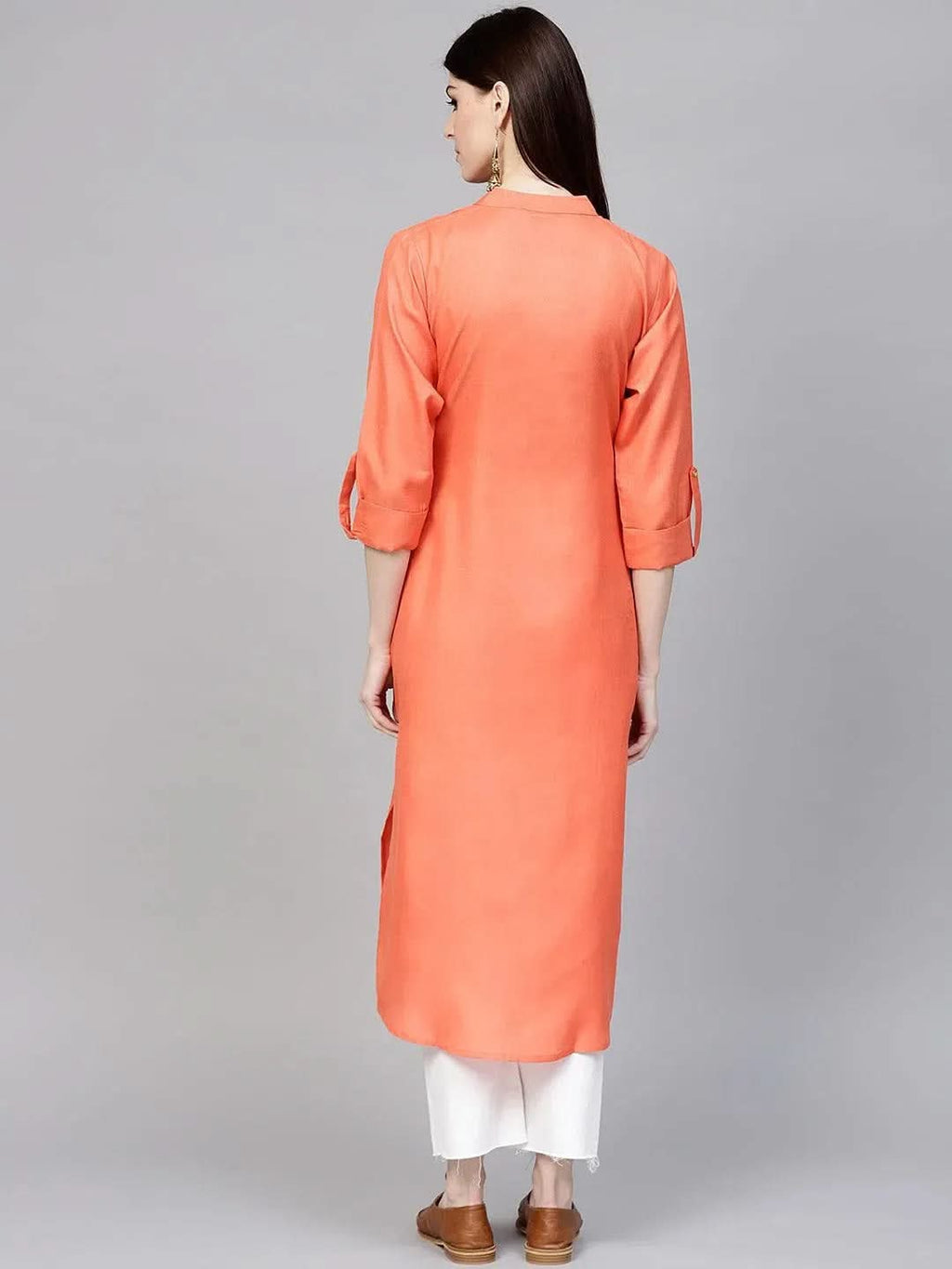 Orange Solid Cotton Kurta - Libas