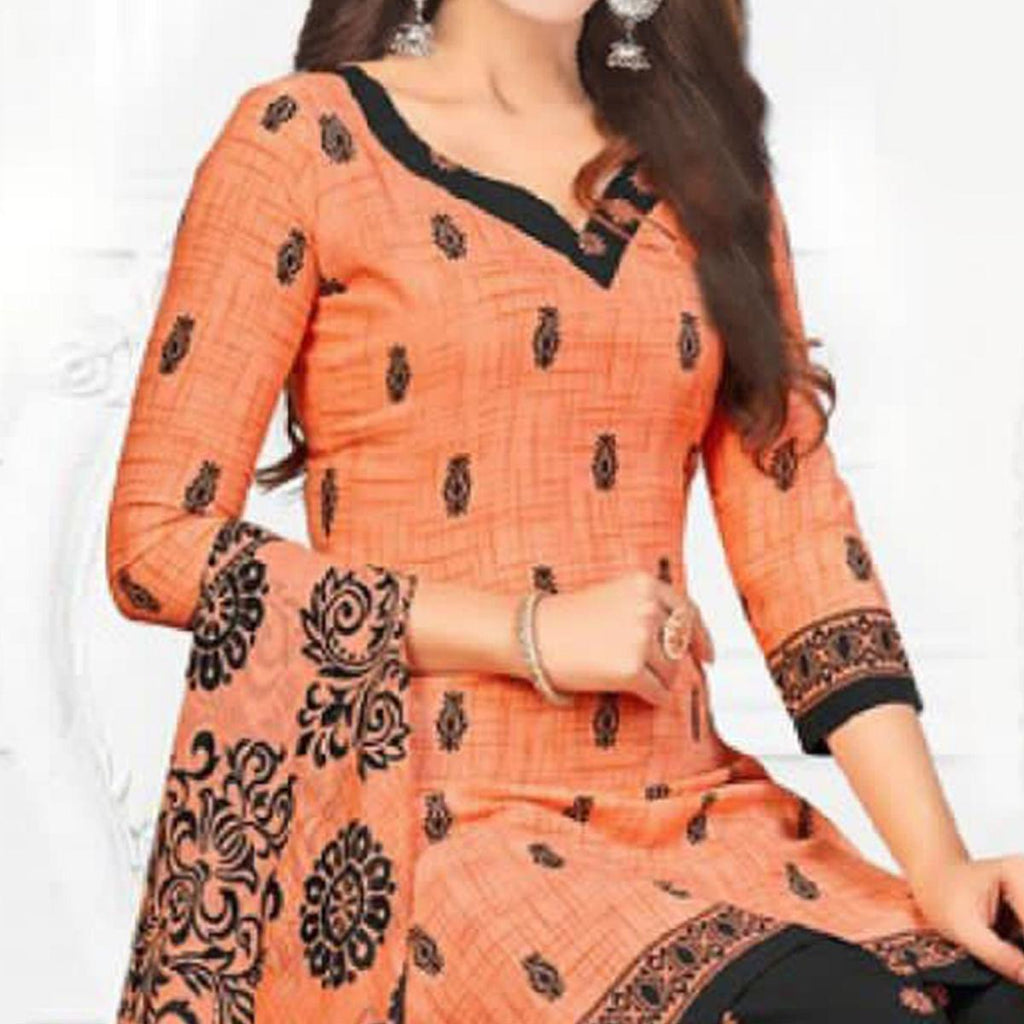 Peach Casual Wear Printed Leon Patiala Dress Material