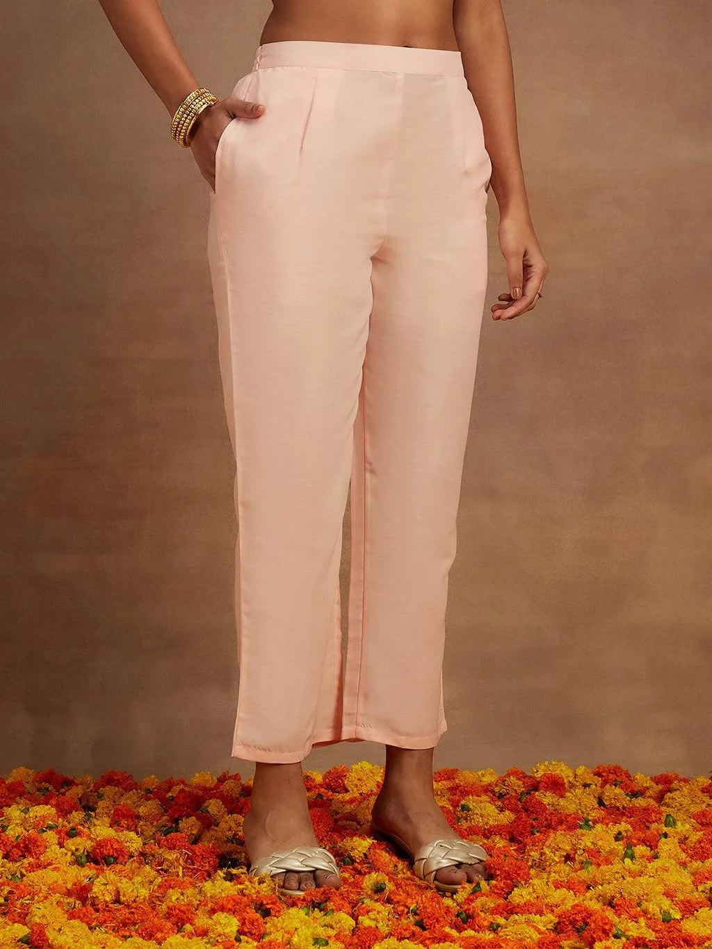 Peach Embroidered Silk Straight Suit With Dupatta