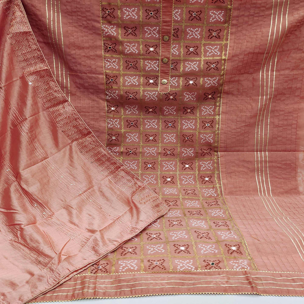 Peach Festive Wear Printed With Handwork Modal Dress Material
