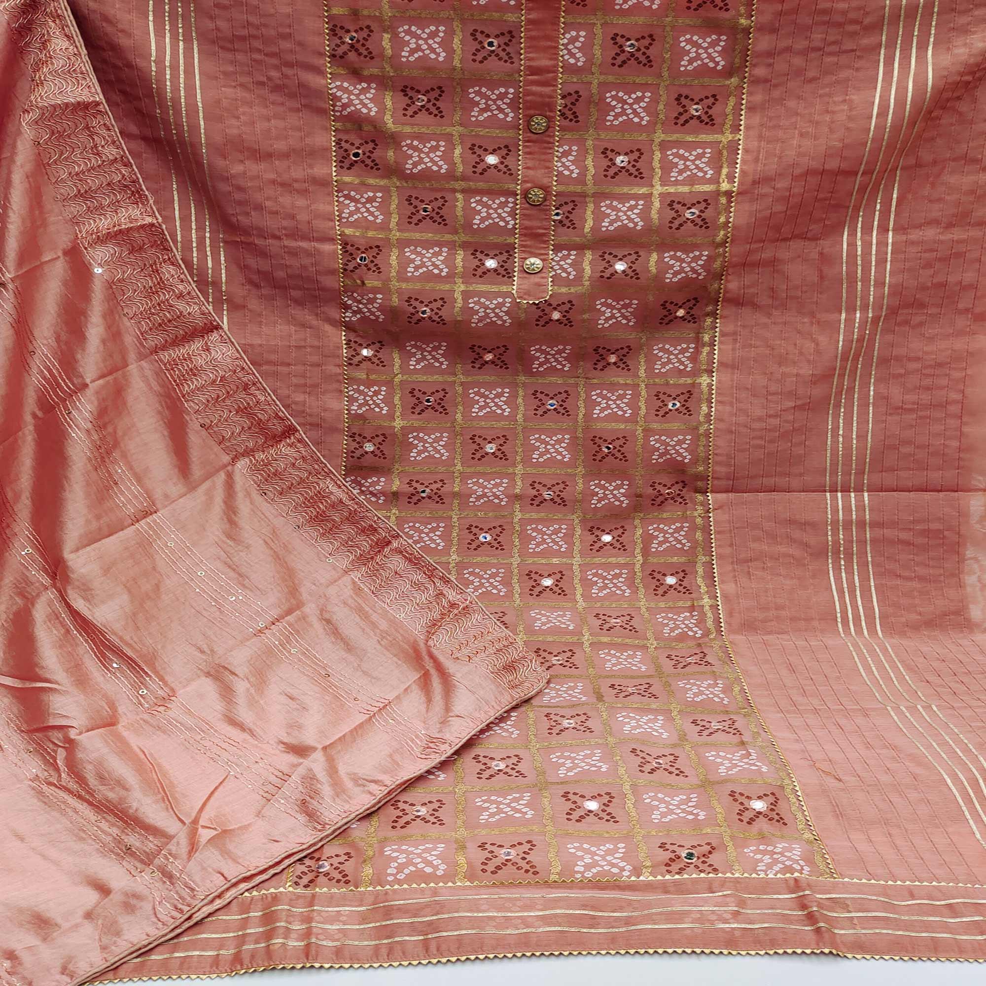 Peach Festive Wear Printed With Handwork Modal Dress Material