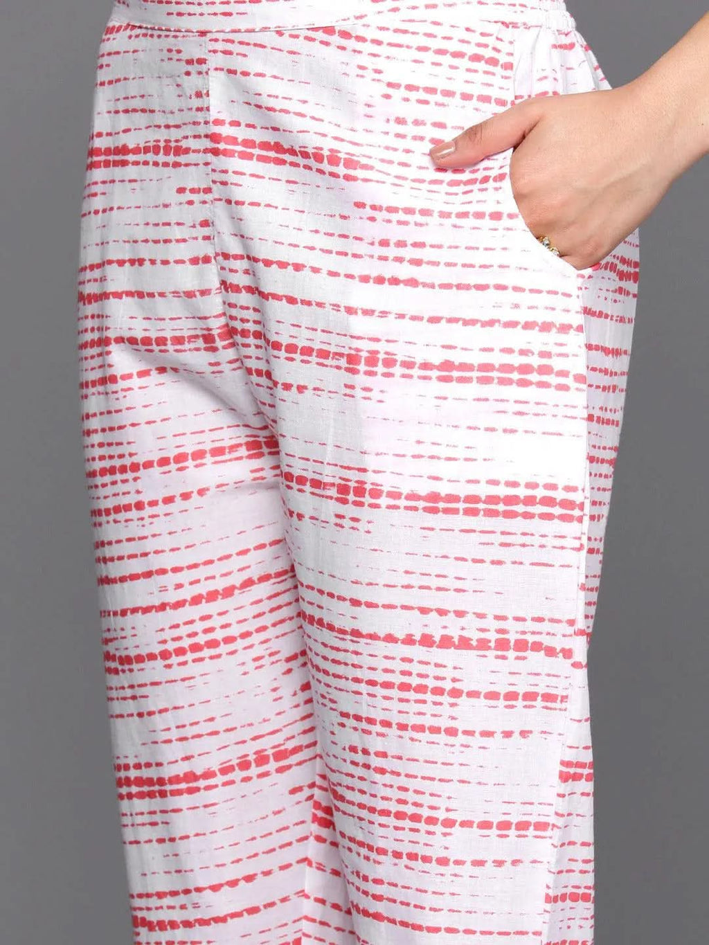 Peach Printed Cotton Straight Kurta With Trousers & Dupatta