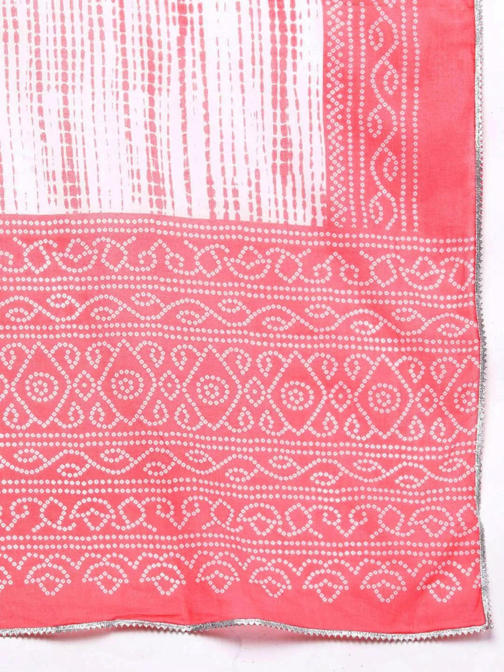 Peach Printed Cotton Straight Kurta With Trousers & Dupatta