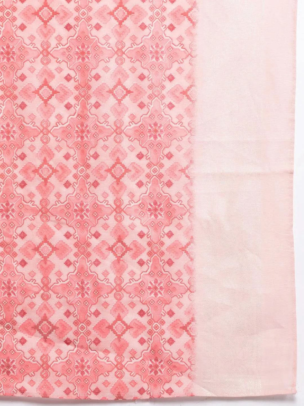 Peach Printed Silk Blend Straight Kurta With Trousers & Dupatta