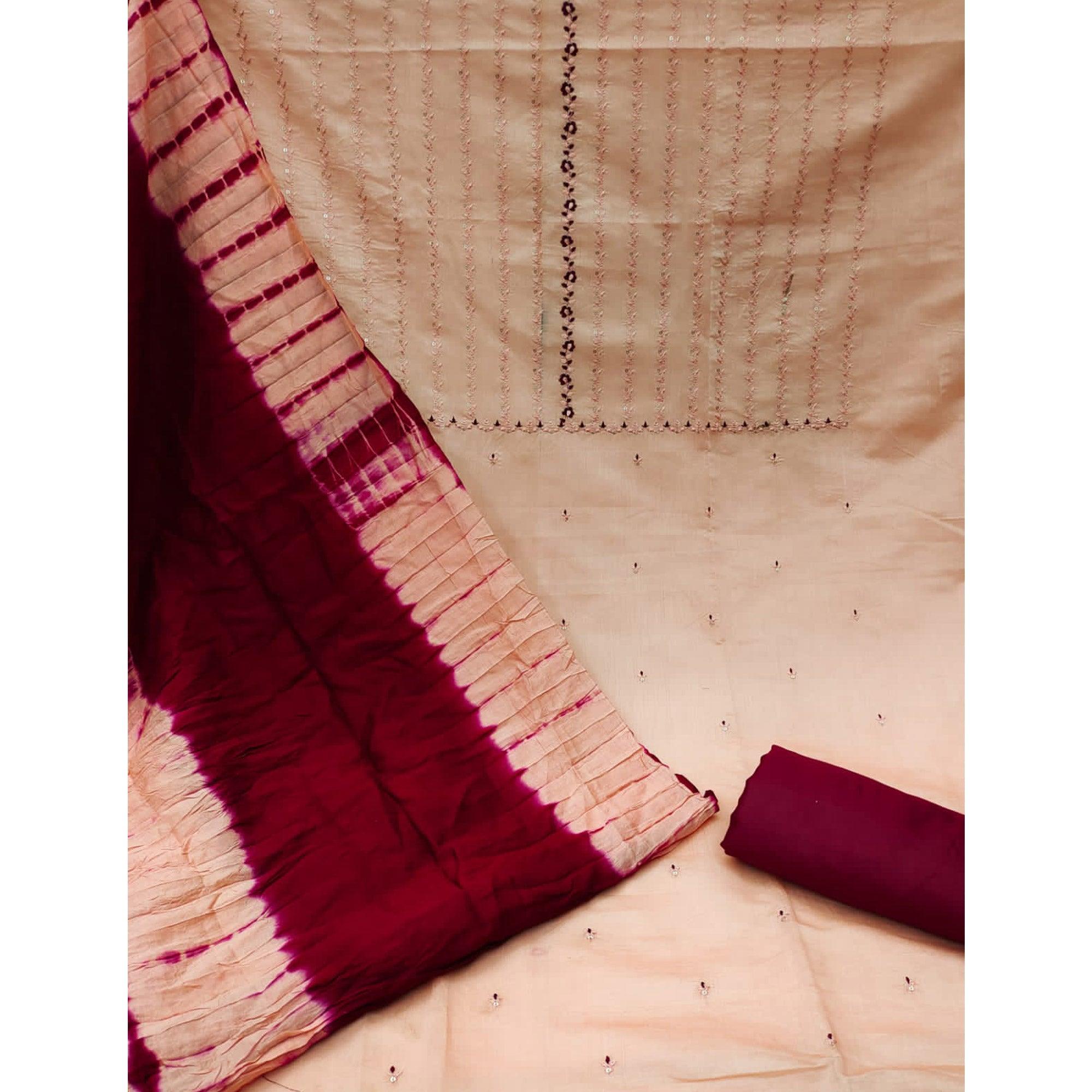 Peach Sequins Embroidered Chanderi Dress Material