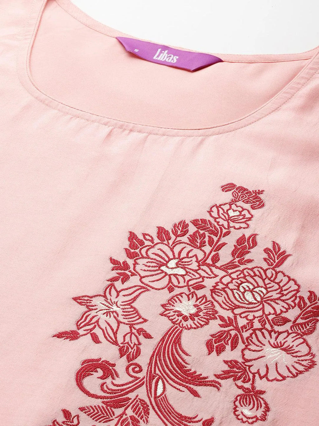 Peach Woven Design Silk Blend Straight Kurta With Trousers & Dupatta