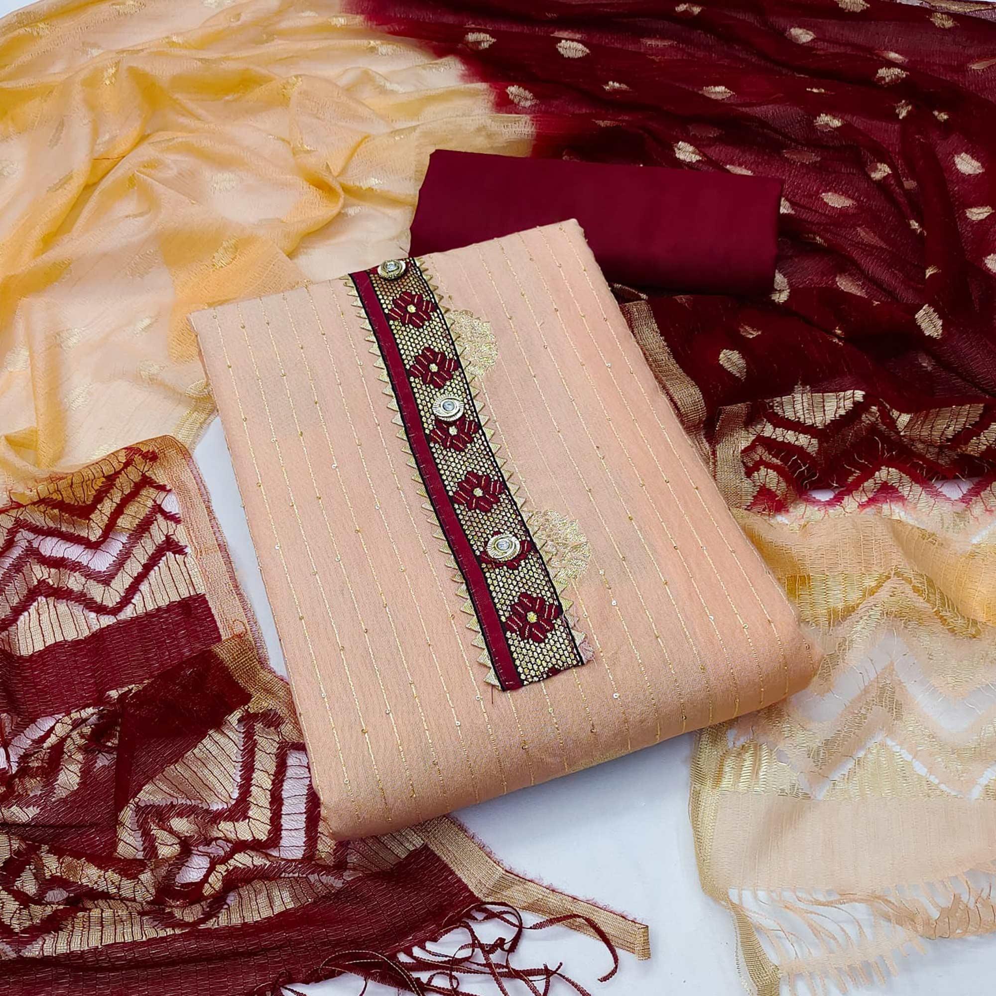 Peach Woven Jacquard Dress Material