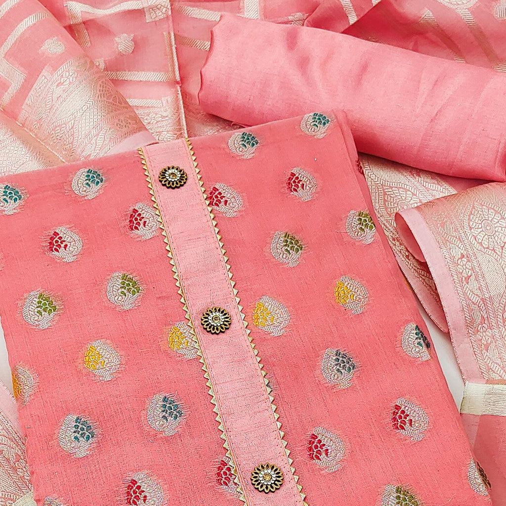 Peach Woven Jacquard Dress Material