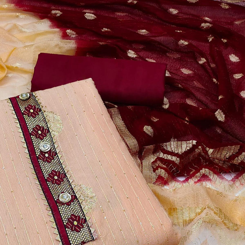 Peach Woven Jacquard Dress Material