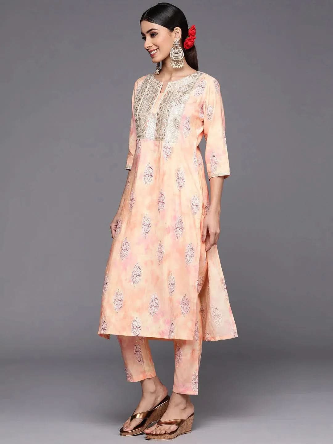 Peach Yoke Design Silk Blend Pakistani Suit