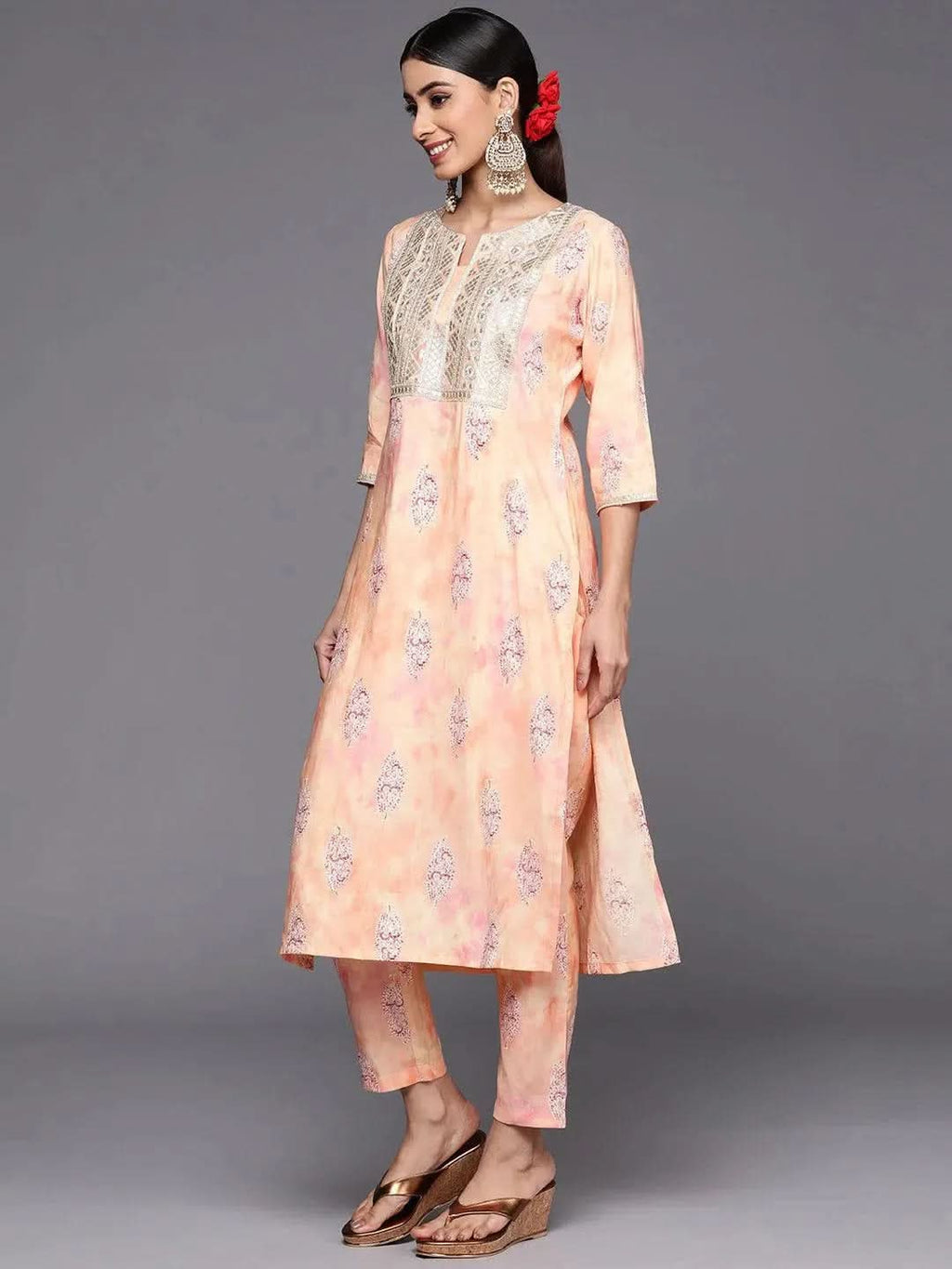 Peach Yoke Design Silk Blend Pakistani Suit