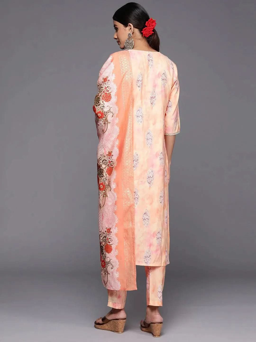 Peach Yoke Design Silk Blend Pakistani Suit