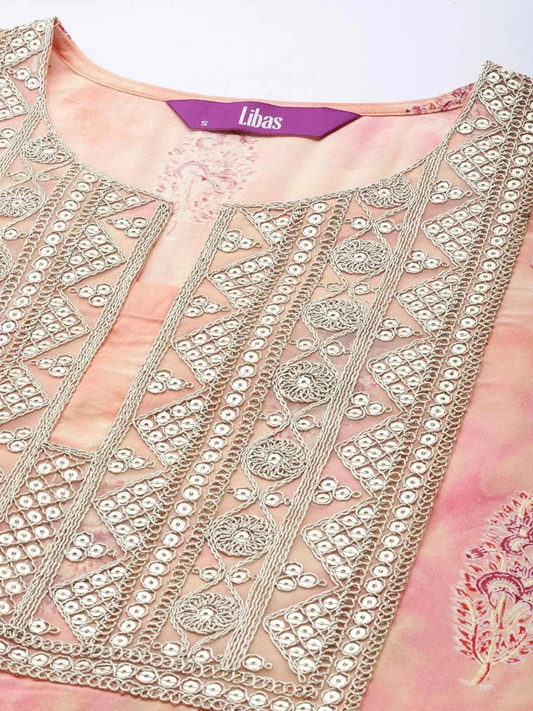 Peach Yoke Design Silk Blend Pakistani Suit