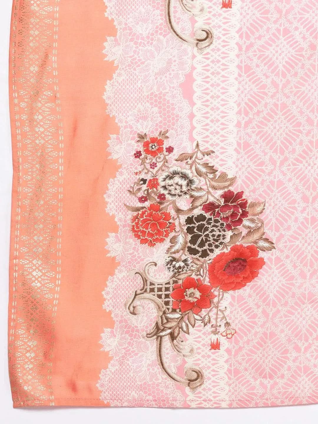 Peach Yoke Design Silk Blend Pakistani Suit