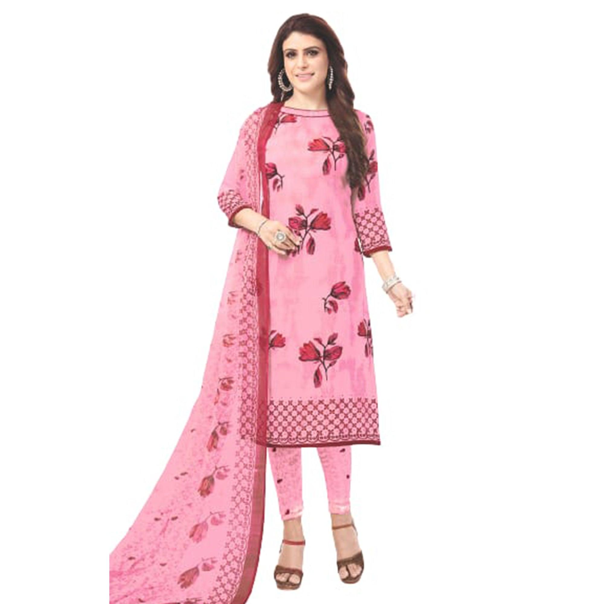 Pink Casual Wear Floral Printed Leon Patiala Dress Material