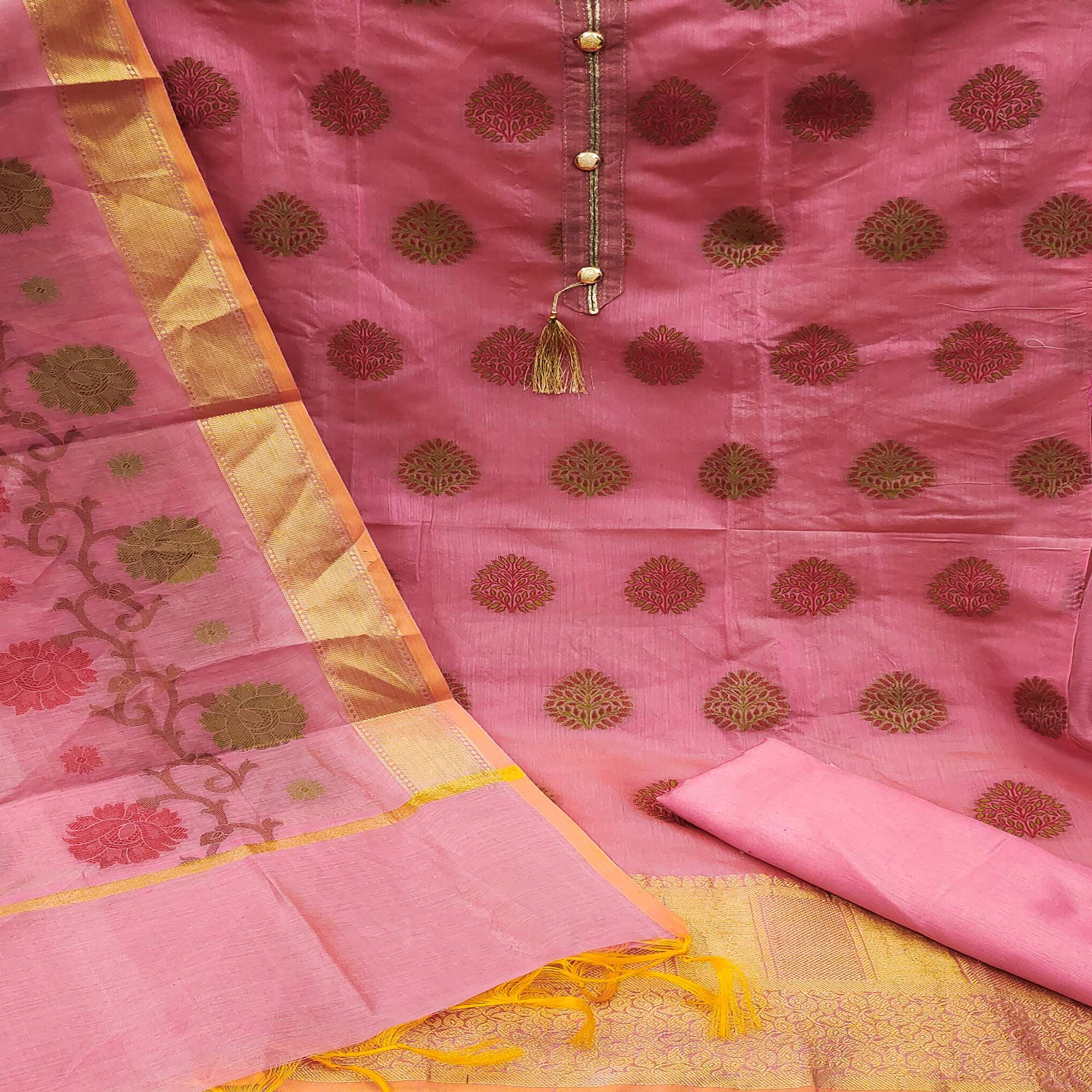 Pink Festive Wear Woven Banarasi Jacquard Dress Material