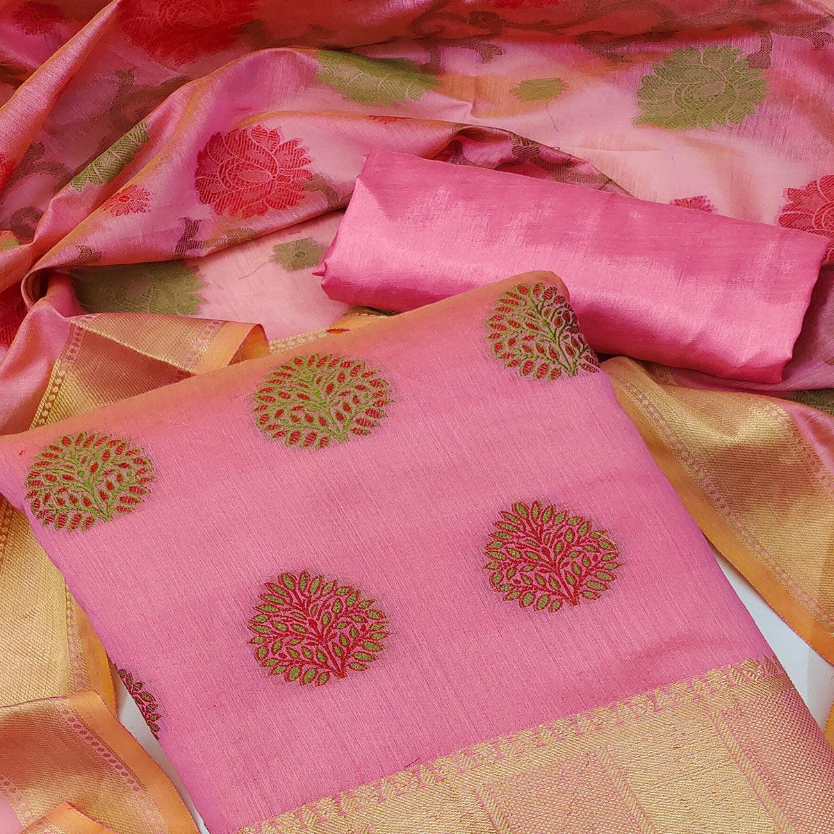 Pink Festive Wear Woven Banarasi Jacquard Dress Material