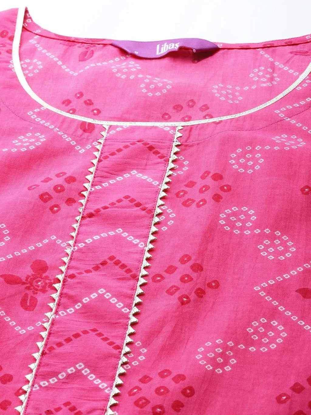 Pink Printed Cotton A-Line Kurta With Dupatta