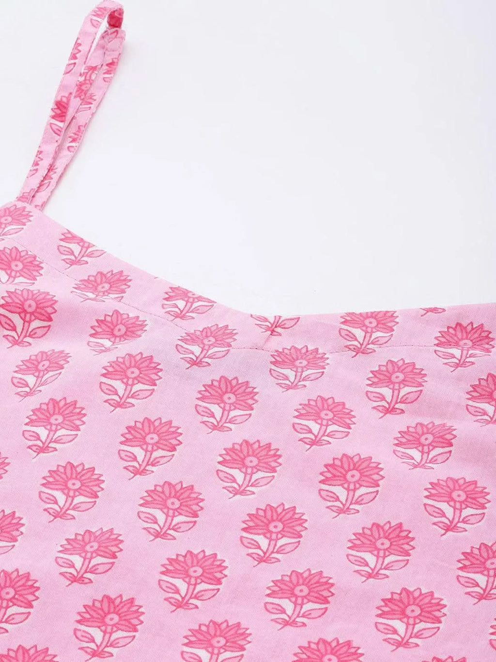 Pink Printed Cotton Straight Kurta With Trousers & Dupatta