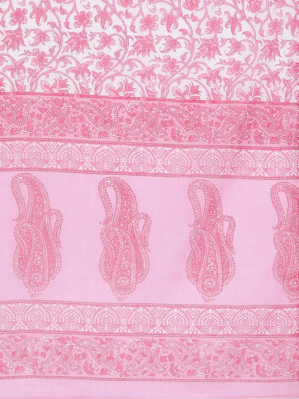 Pink Printed Cotton Straight Kurta With Trousers & Dupatta