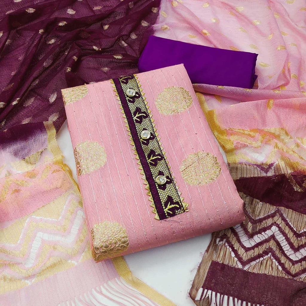 Pink Woven Jacquard Dress Material