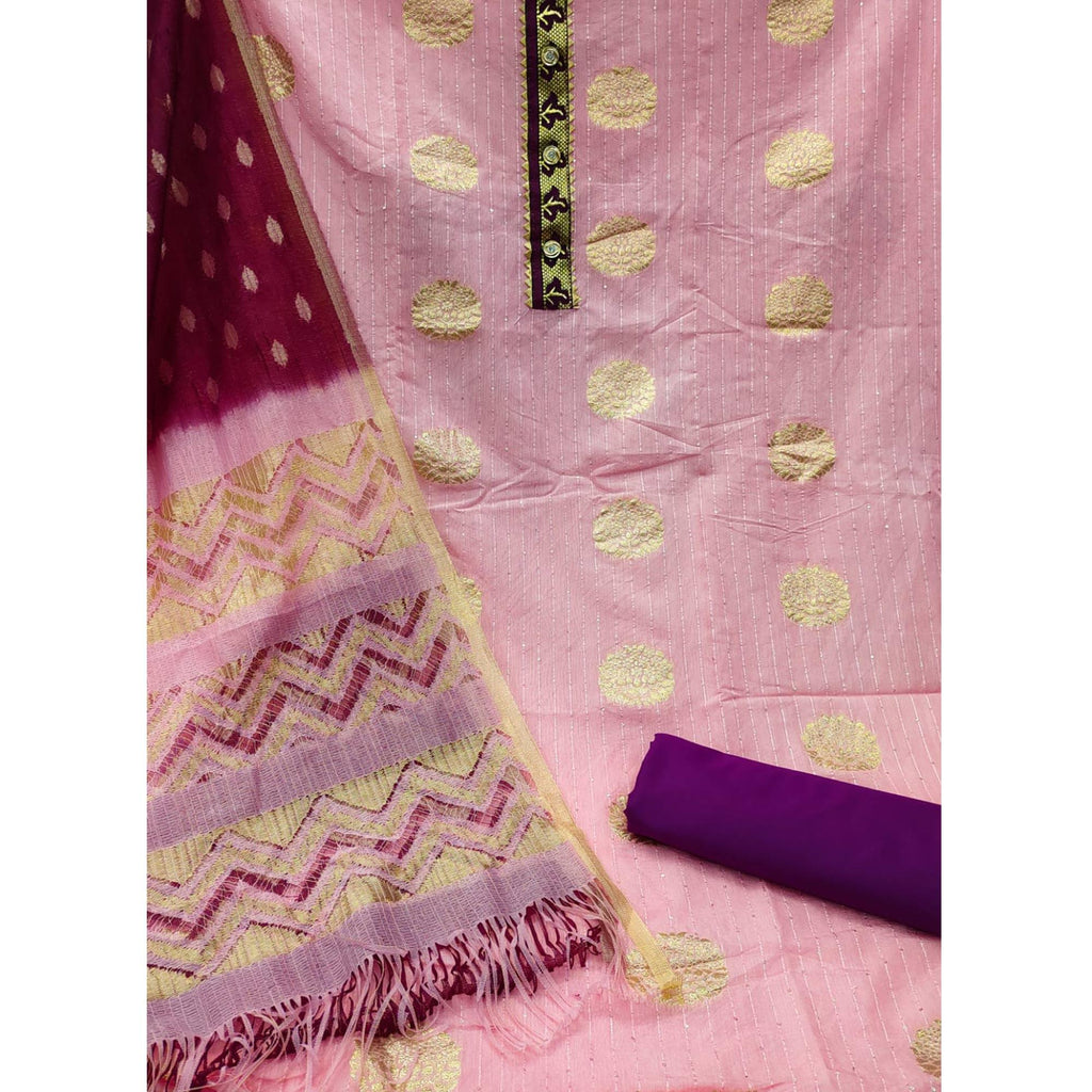 Pink Woven Jacquard Dress Material
