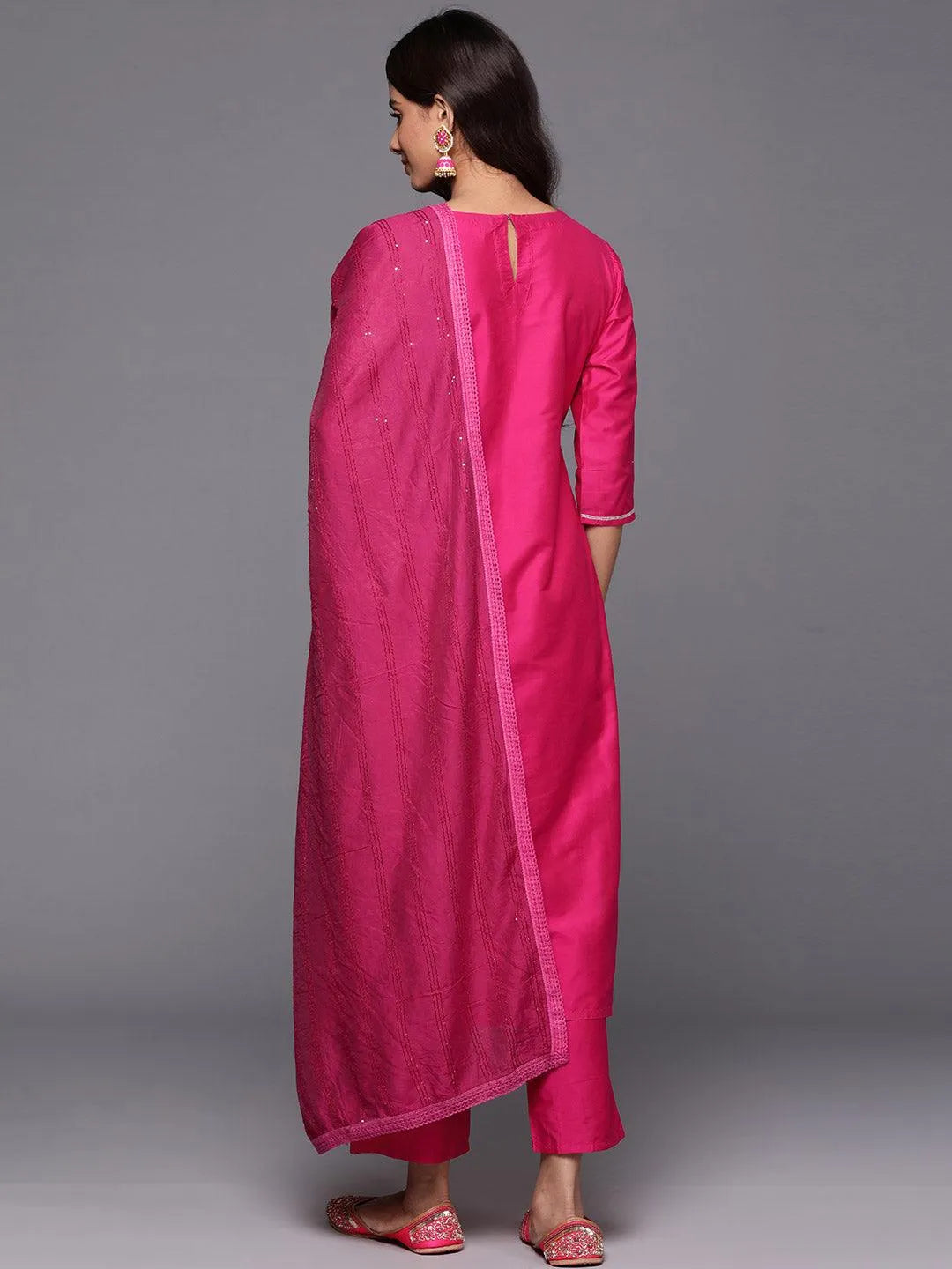 Pink Yoke Design Silk Blend Straight Suit With Dupatta