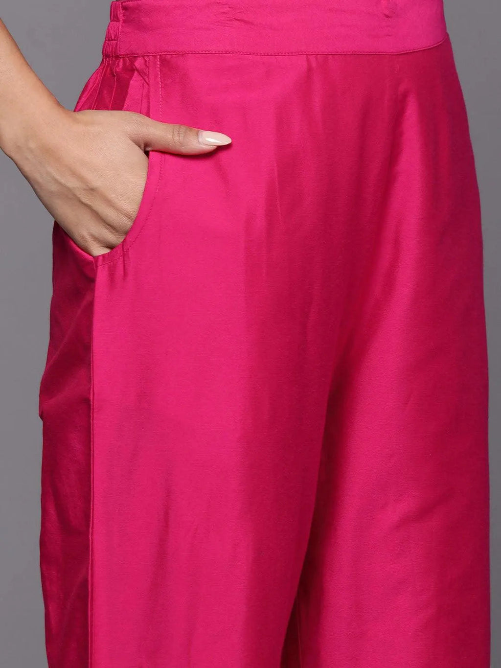 Pink Yoke Design Silk Blend Straight Suit With Dupatta
