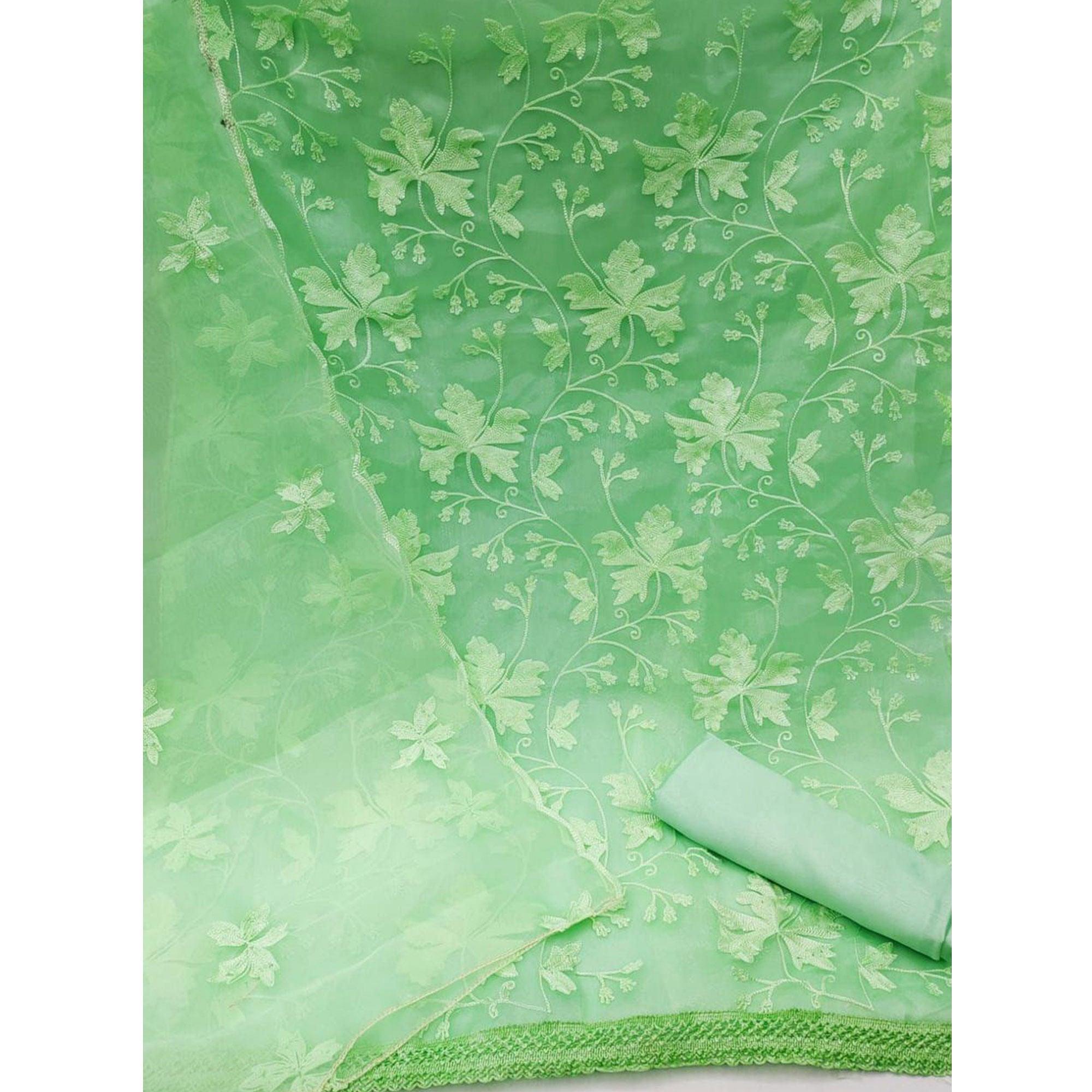 Pista Green Embroidered Organza Dress Material