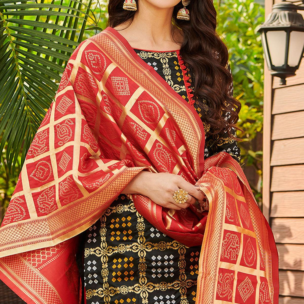 Pleasance Black Colored Casual Wear Woven Jacquard Silk Dress Material