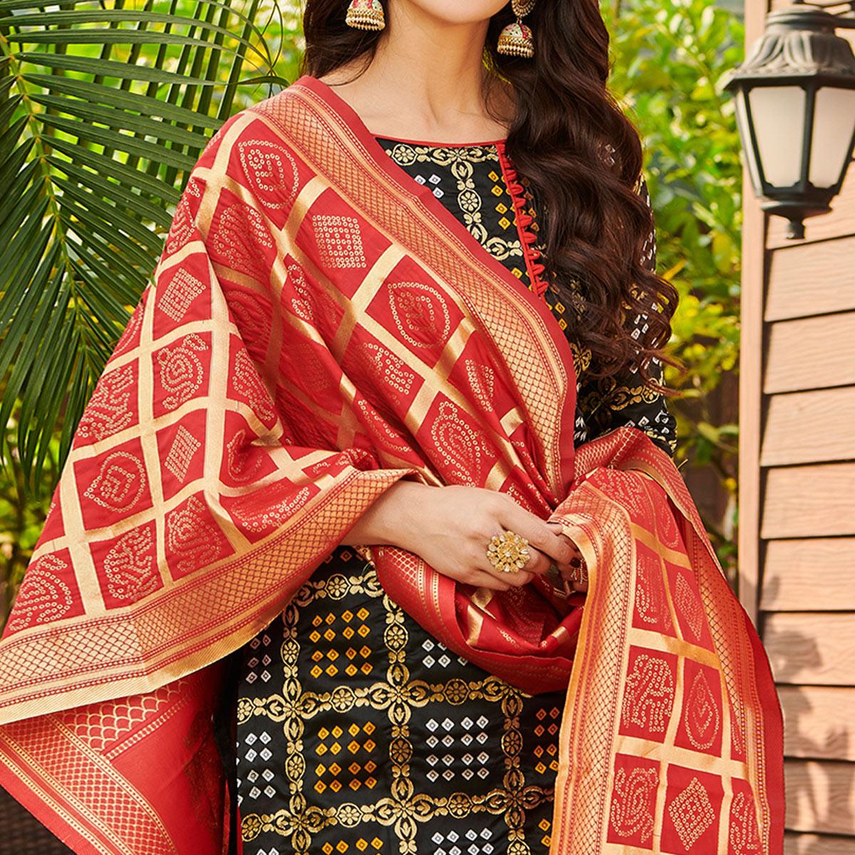 Pleasance Black Colored Casual Wear Woven Jacquard Silk Dress Material